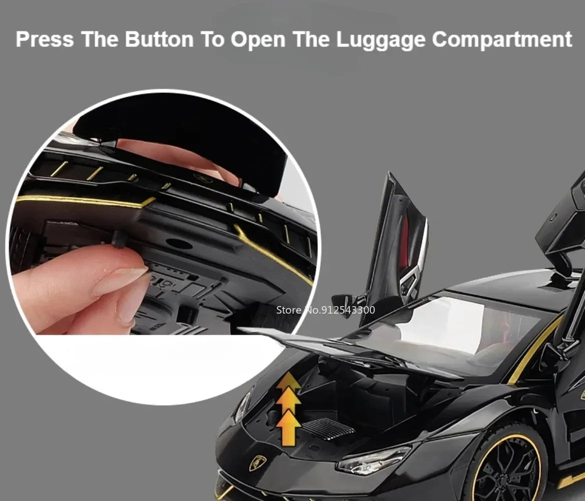 Lambor SCV12 LP770- 1:24  Car Model Alloy Diecast Sound Light Pull Back Doors Opened Vehicle Models Toy