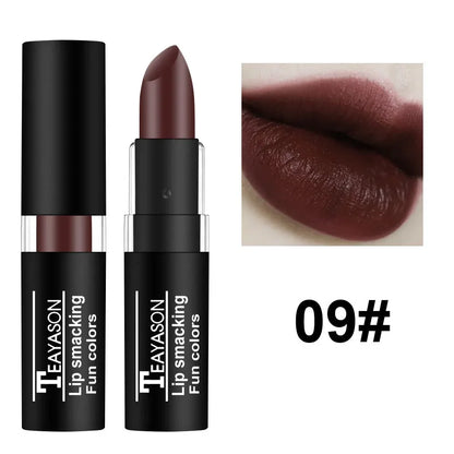12Colors Matte Lipstick Black Green Sexy Red Velvet Lip Gloss Long Lasting Non-stick Women Lip Tint Make Up Facial Body Cosmetic