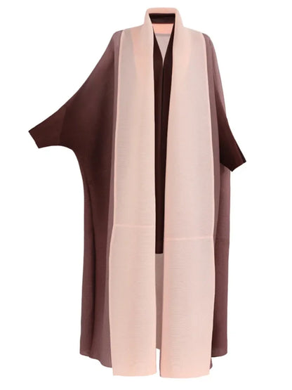 Wrinkled Women's Windbreaker Jacket Bat Sleeve Scarf Collar, Gradient Long Robe Fashion Retro Coats and Jackets Women