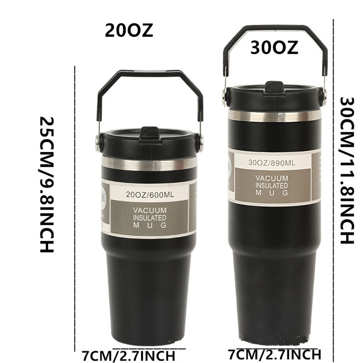 Vacuum Tumbler with Lid Stainless Steel Portable Water Bottle with Dazzling Handle Insulated Tumbler Tote Handle 20/30oZ