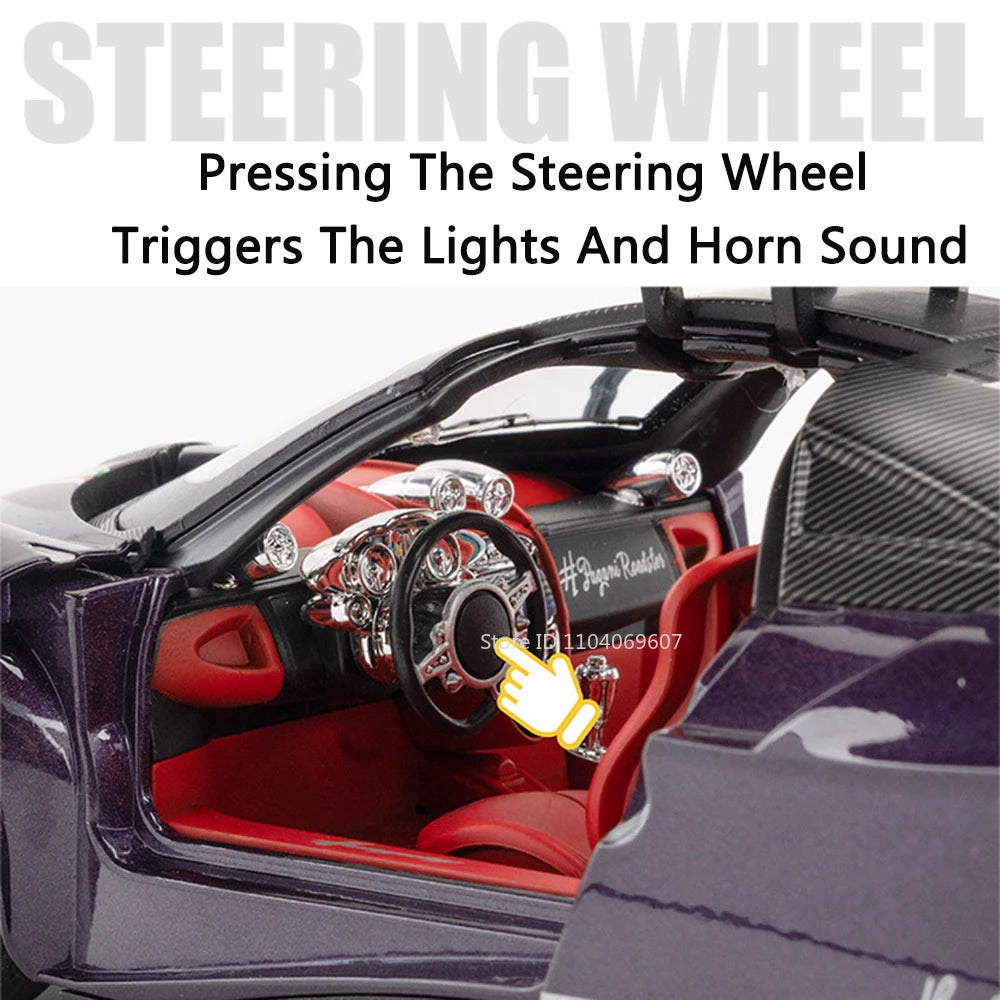 Pagani Huayra 1:18 Model Car Diecast Alloy Sport Cars Sound Light Pull Back Shock Absorption Models Festival Gift