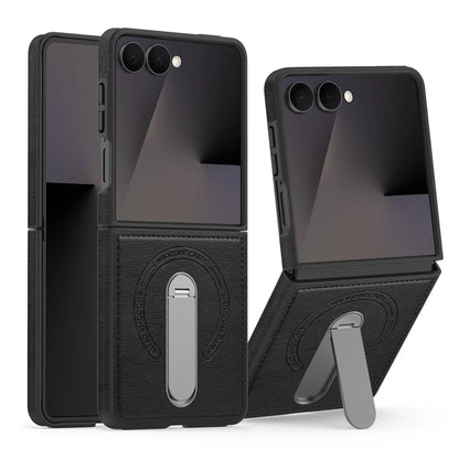 Luxury Invisible Fold Stand Magnetic Leather Phone Case For Samsung Z Flip 7 FE 6 5 4 3 5G For Magsafe Wireless Charging Cover