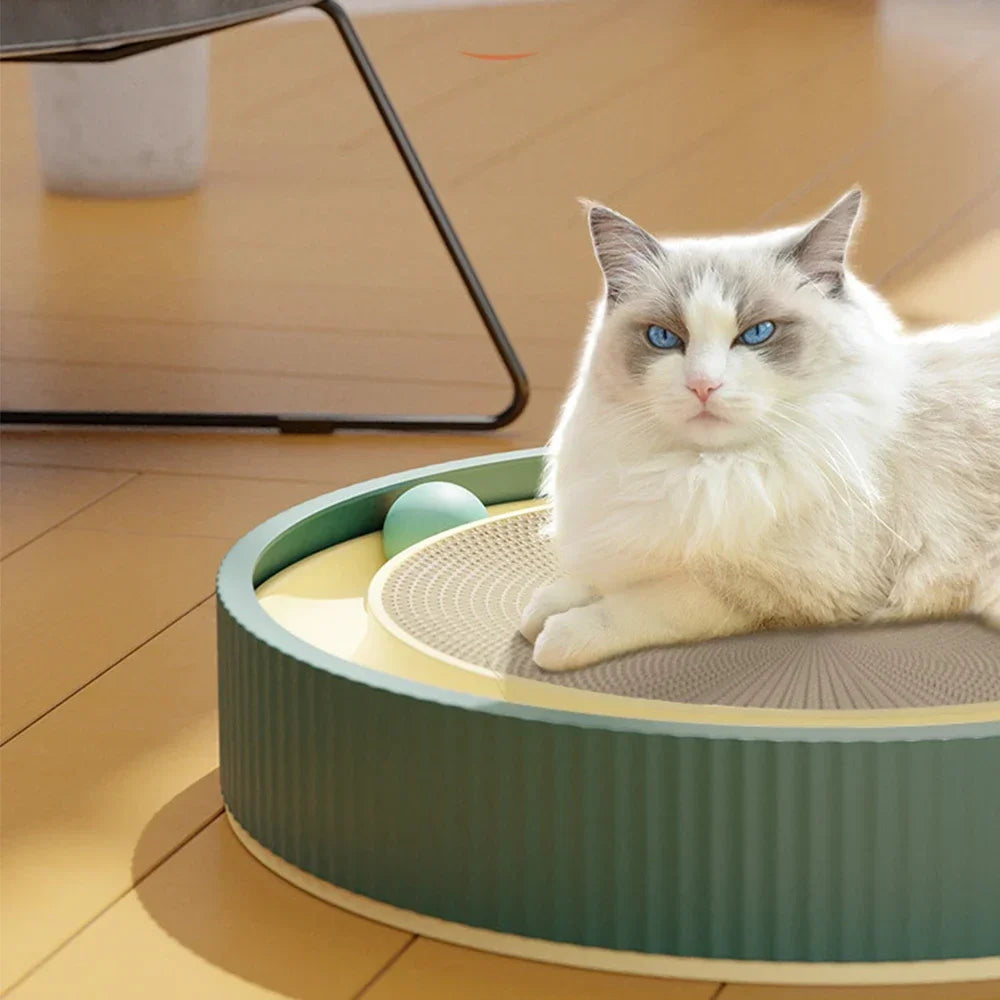Interactive Round Cat Scratching Board with Ball Wear Resistant Corrugated Paper Multi Function Toy Cat Scratcher Accessories