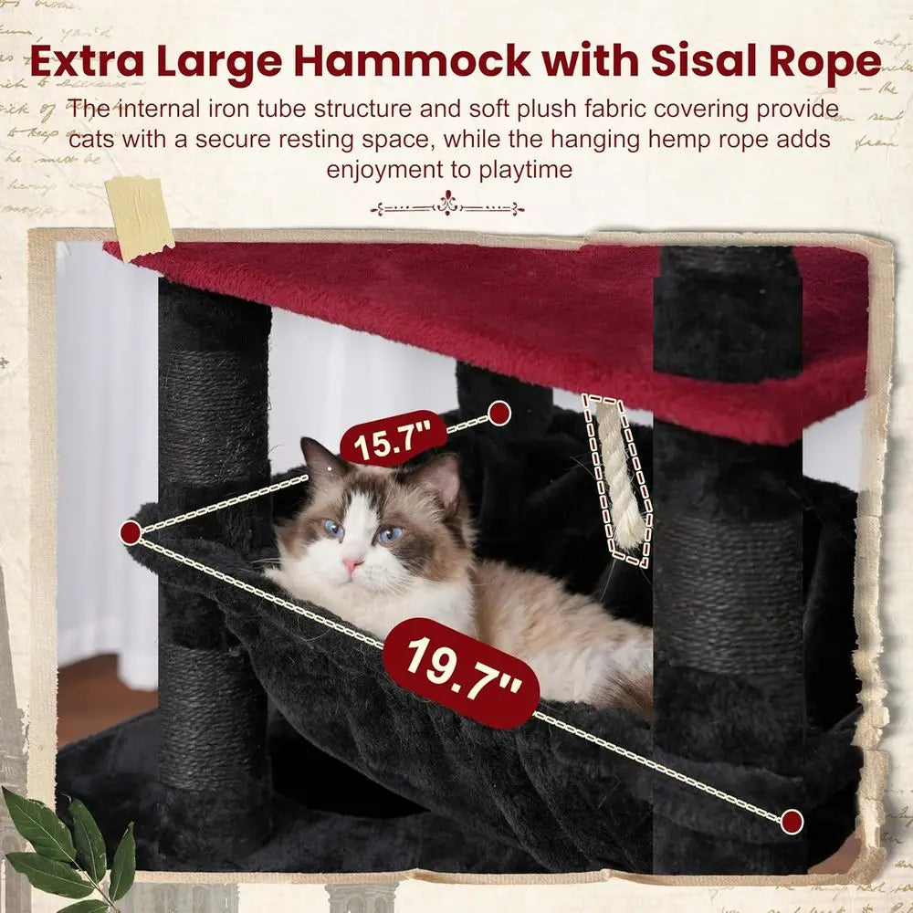 Gothic Cat Tree, Cat Tower or Large Cats with 2 Big Platorms, 2 Baskets, condo and Toys, 63" Cat Scratching Posts or Indoor Cats