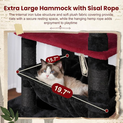 Gothic Cat Tree, Cat Tower or Large Cats with 2 Big Platorms, 2 Baskets, condo and Toys, 63" Cat Scratching Posts or Indoor Cats