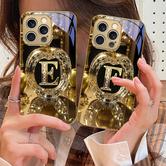 High end golden letter 'F' For IPhone 16 17Pro Max 15 P ro 14 13 Plus 12 Mini 11Pro Max XR 16E 17 Air Golden glass phone case