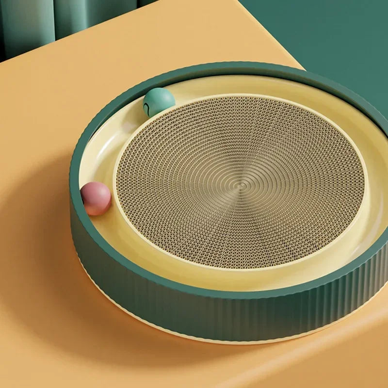 Interactive Round Cat Scratching Board with Ball Wear Resistant Corrugated Paper Multi Function Toy Cat Scratcher Accessories