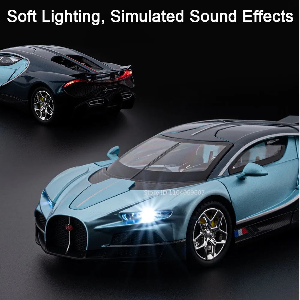 Bugatti Tourbillon, Nissan Skyline GTR, Model Sports 1:24 Car Alloy Diecast Sound Light Doors Opened Shock Absorption Ornament Supercar Toys Gift