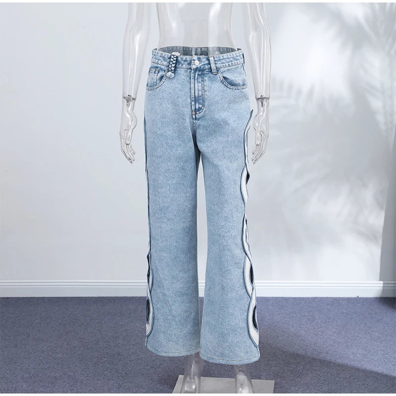 Y2k Vintage Women Jeans Hollow Out Solid Wide Leg Denim Pant Fashion All-match Lady Streetwear Summer Office Commute 2026