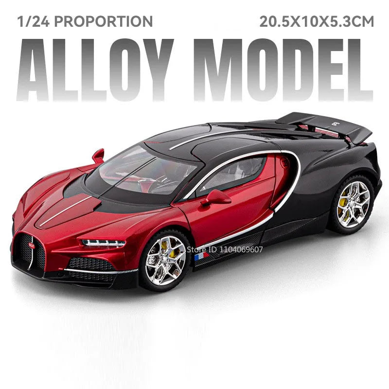 Bugatti Tourbillon, Nissan Skyline GTR, Model Sports 1:24 Car Alloy Diecast Sound Light Doors Opened Shock Absorption Ornament Supercar Toys Gift