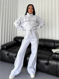 Sweatshirt Two-piece Suit Women's Oversize Striped Casual Sports Sets Zipper-up Short Jacket Straight Trousers 2-piece Sets