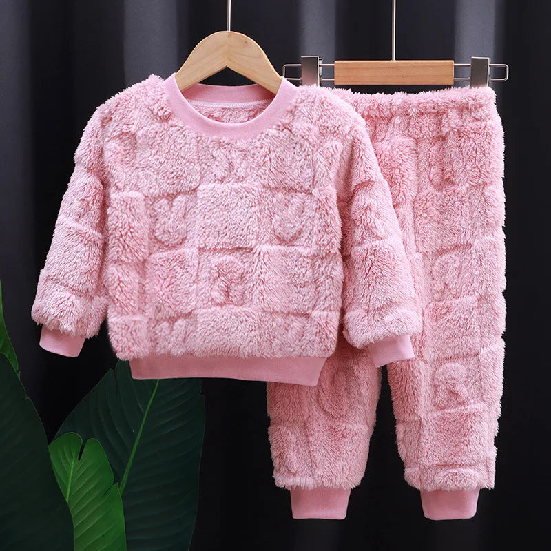 New autumn flange pajamas girl style Liu Su home service boy long sleeve top+trousers set 0-5 year old children pajamas set