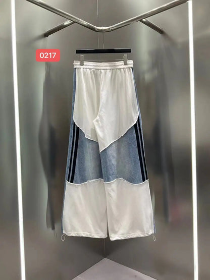 European Casual Suit Women's 2026 Spring and Summer New Letter-printed Trousers Denim Splicing Ripped Short-sleeved Top