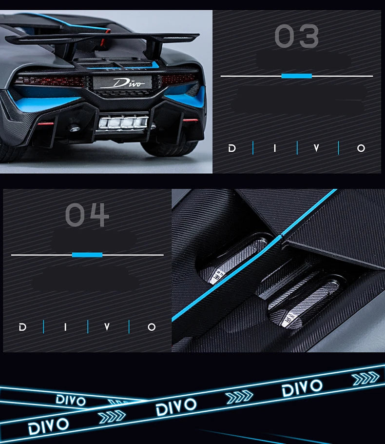 Large Size 1/18 Bugatti DIVO Alloy Sports Car Model Diecasts Metal Toy Vehicles Car Model Simulation Sound Light Gifts