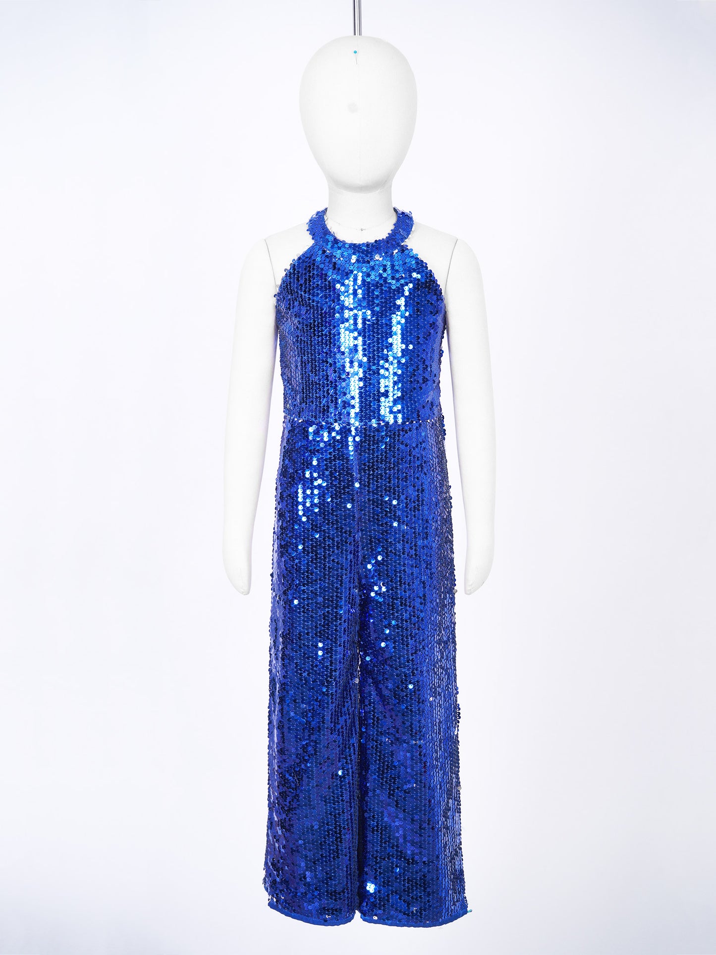 Kids Girls Jazz Dance Performance Jumpsuit Shiny Sequin Sleeveless Halter Romper Birthday Wedding Party Dancing Prom Bodysuit