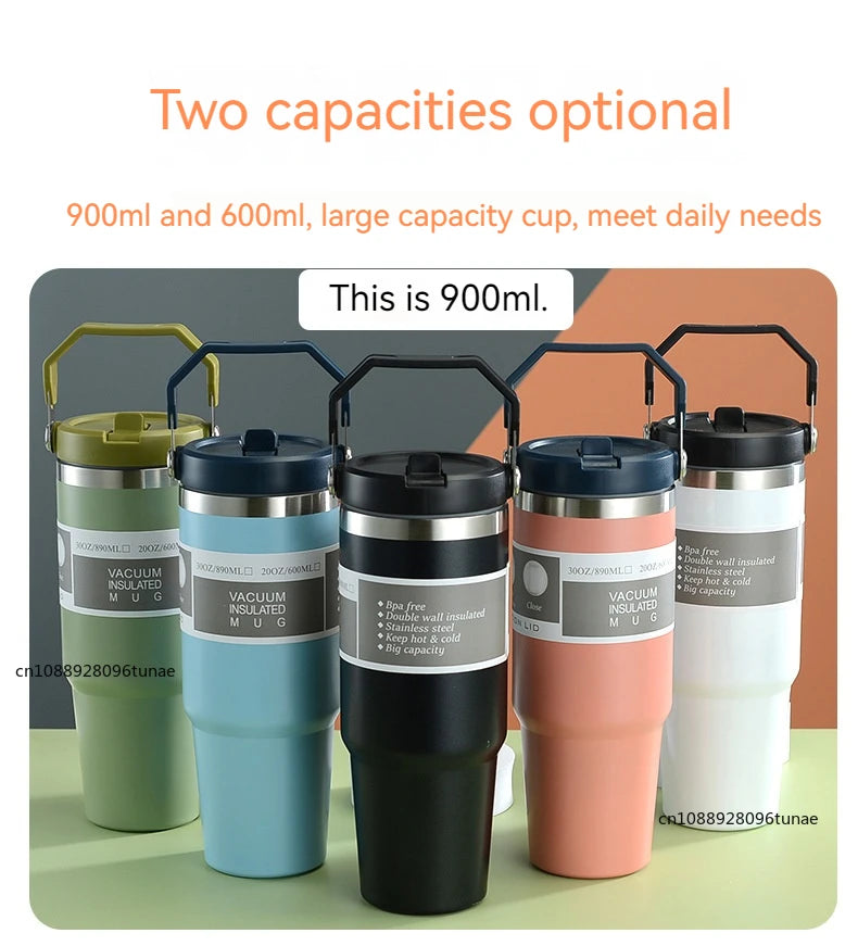 Thermal Water Bottle With Straw Outdoor Sport Coffee Cup Car Insulated Cup Tumbler Vacuum Flask Travel Thermal Mug 20oz/30oz