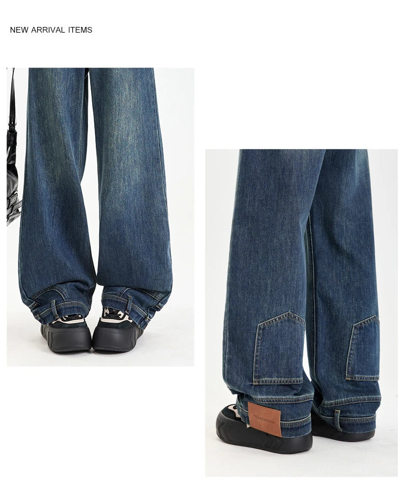 Ins Fashion American Retro Baggy High Waisted Jeans Woman High Street Denim Pants Reversible Trousers Streetwear Y2K Loose Jeans
