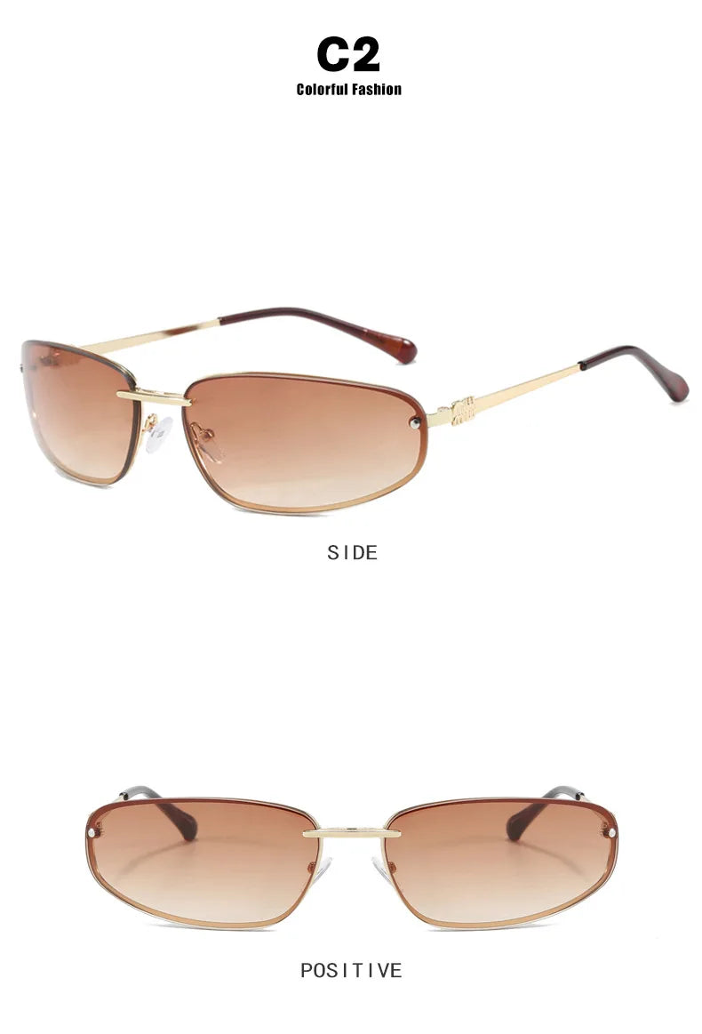 New Y2K Sunglasses For Women High Quality Oval Fashion Luxury Brand Rimless Glasses Trendy Woman Alloy Ladies Shades Eyewear