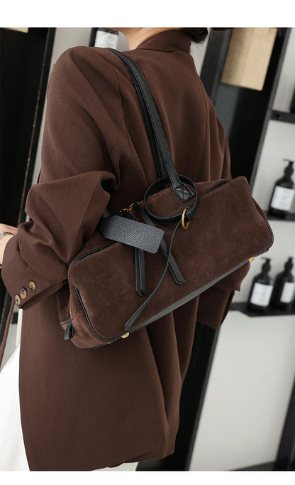 Women's Cow Genuine Leather Tote Bag suede commuting Cowhide Handbags Large Capacity Designer Luxury velvet Bags