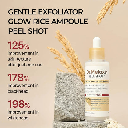 Dr. Melaxin Peel Shot Glow White Rice Peeling Ampoule 80ml,Dead Skin Gentle Exfoliating Ampoule with Rice Water Extract,AHA BHA,Niacinamide