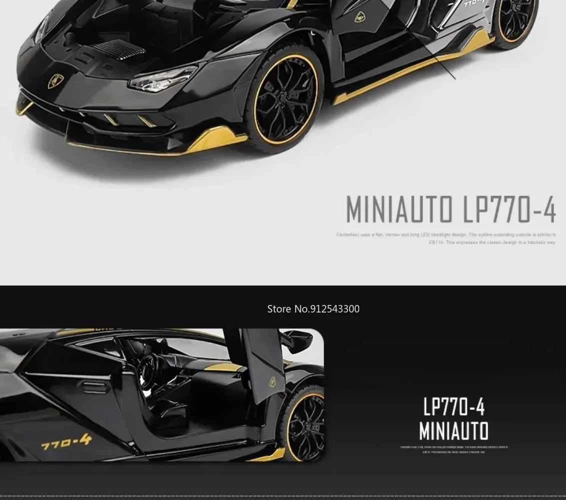 Lambor SCV12 LP770- 1:24  Car Model Alloy Diecast Sound Light Pull Back Doors Opened Vehicle Models Toy