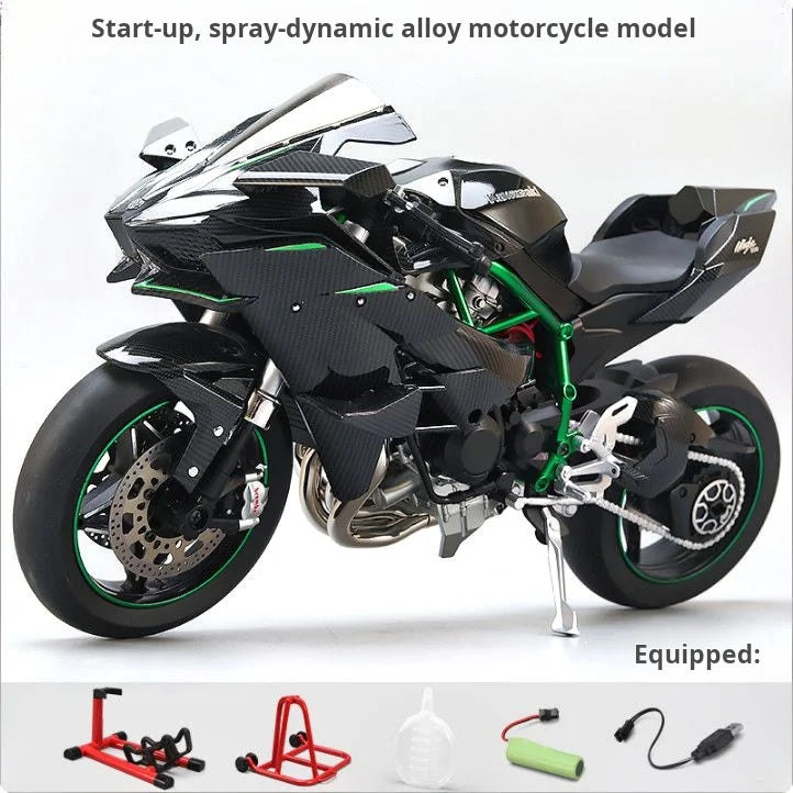 Spray 1:6 Kawasaki Racing Ninja 500 H2R Motorcycle Simulation Sound Light  Fast And Furious Collection Model car Gift