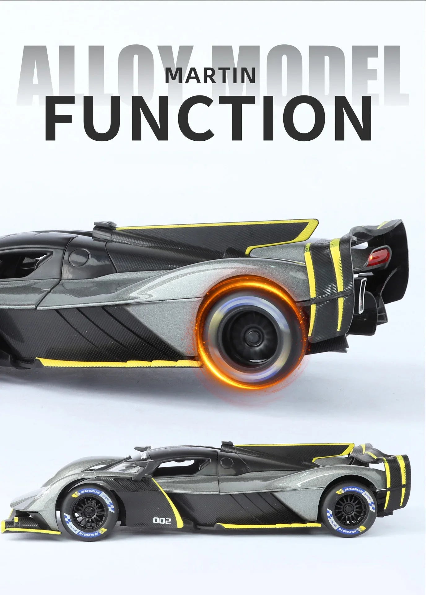 Aston Martin Valkyrie AMR PRO 1:24 Alloy Car Model Sound and Light Pull Back Toy Collectibles Gift