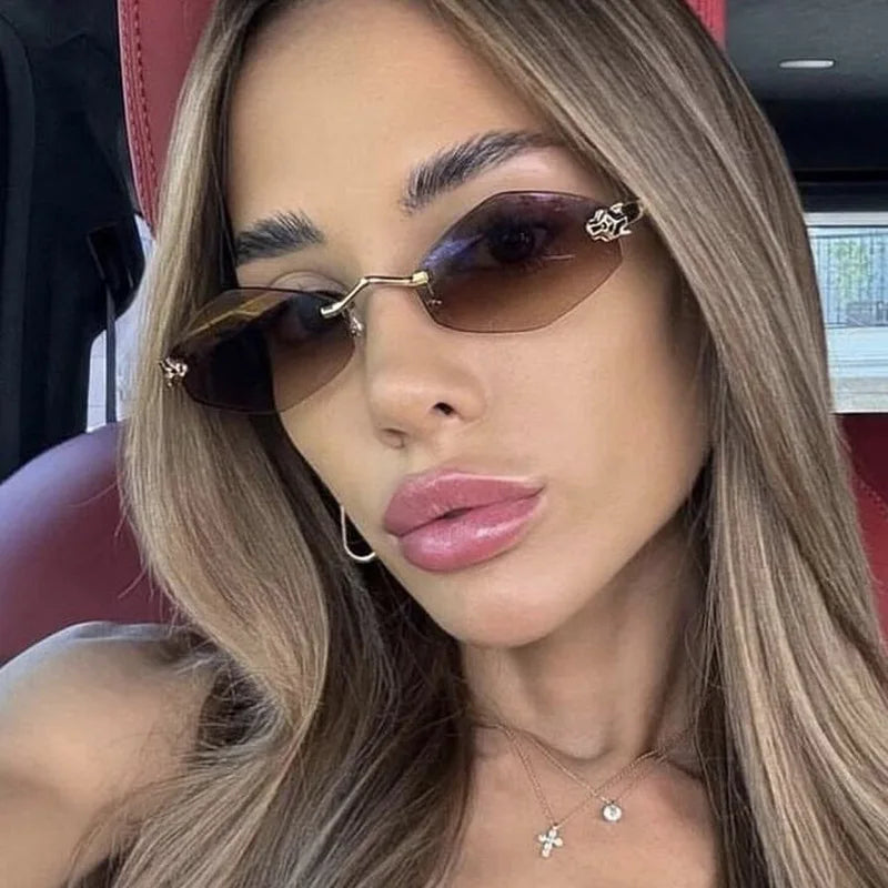 Protective Glasses Fashion Irregular Sunglasses Women Retro Brand Design Metal High Quality Vintage Rhombus Rimless Glasses
