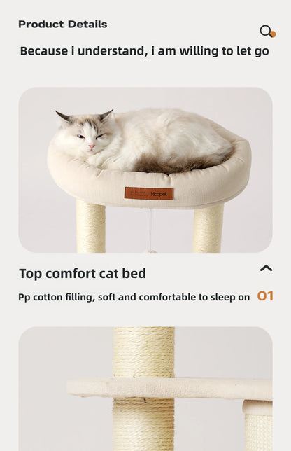 Cat Tree for Small Spaces Multi Level Scratching Post with Cat Condo and Sisal Barrel