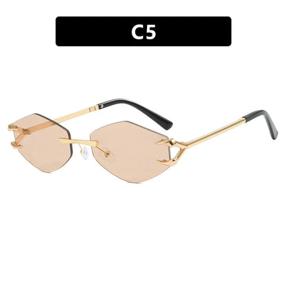 Small Frame Hexagon Sunglasses Women 2026 Luxury Brand Metal Rimless Rhombus Sun Glasses For Female Retro Polygon Eyewear UV400