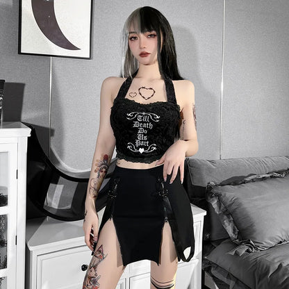 Dark Double Zipper Bag Hip Split Gothic Design Tight Skirt Harajuku Black Gothic Bag Hip Skirt Kawaii Vintage Y2k Skirt