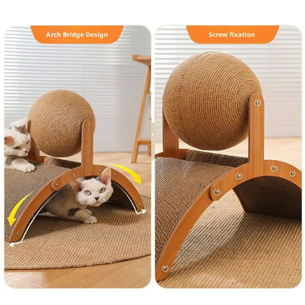 Wooden 2-in-1 Cat Scratcher, Ferris Wheel Vertical Scratching Ball, Sisal Ball, Honeycomb Grab Board, Wear-Resistant,Pet Toy