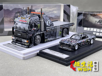 SW 1:64 Ford Mustang Hoonicorn RTR KamaZ Modified Trailer Simulation Static Alloy Car Model Gift Toy.