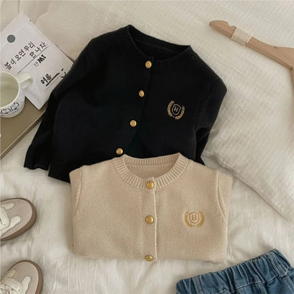 Fashion Baby Girl Boy Embroidery Cardigan Infant Toddler Child Sweater Long Sleeve Kid Knitwear Coat Casual Baby Clothes 18M-10Y
