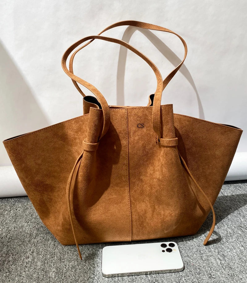 Custom Name Initials Large Capacity Faux Suede Tote Bags For Women Luxury Designer Handbags Purses New In Underarm Shoulder