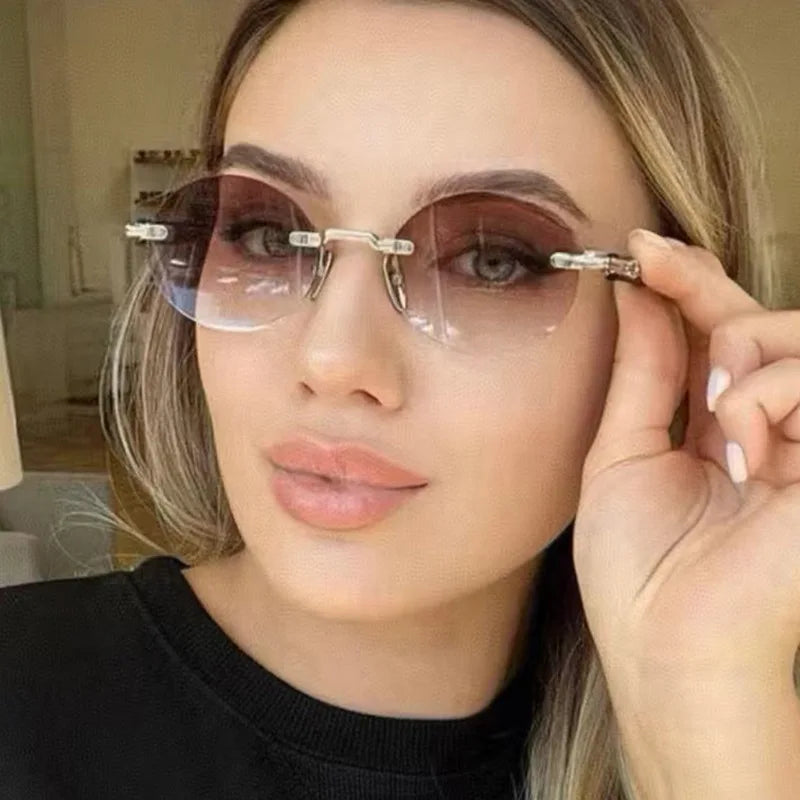 New Frameless Oval Sunglasses, High-end Light Luxury Women's Fashionable Summer Beach Vacation Sunglasses