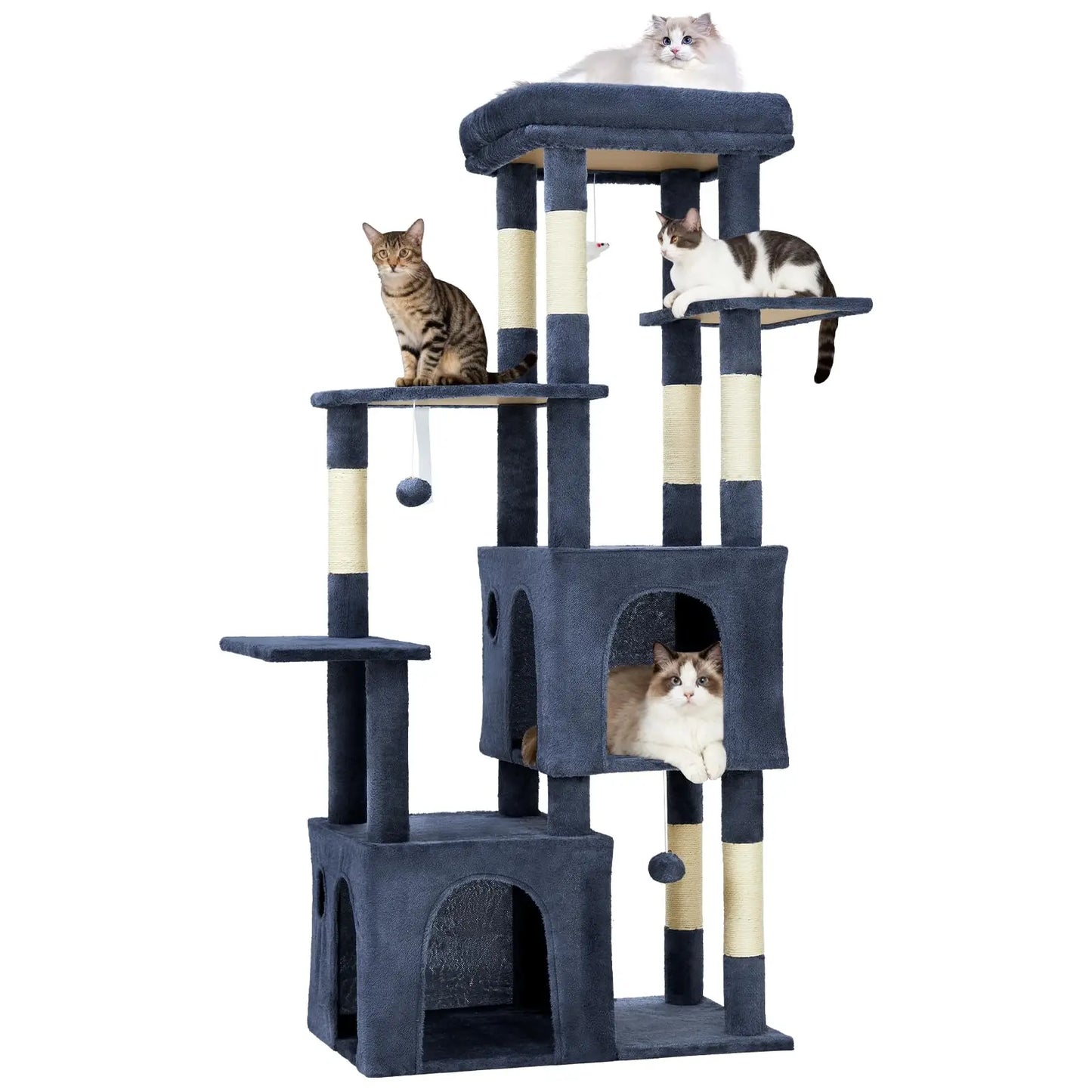 61" Heavy-Duty Multi-Level Cat Tree For Large Cats Oversized Perch & Dual Condos Natural Sisal Posts For Maine Coon