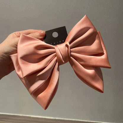 Female Satin Bow Hairpin Ponytail Clip Two-layer Bowknot Ribbon Spring Clip Temperament Accessories Korean Fashion Elegant