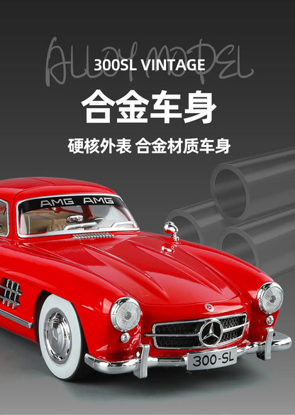 Mercedes Benz 300SL Classic 1:18 Car Alloy Diecast Car Model Home Interior Decoration Ornaments Sound & Light Collect Hobby Gift