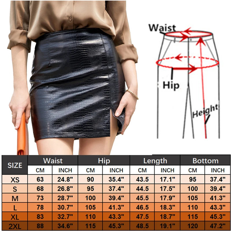 Women’s Red Crocodile Print PU Skirt – Brown Stretch Slim Skirt
