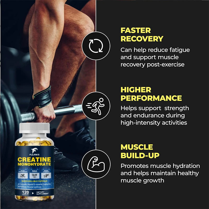 Creatine Monohydrate Capsules, Keto Friendly, 3000mg,  Pre-Workout & Muscle Strength Support | Easy to Swallow
