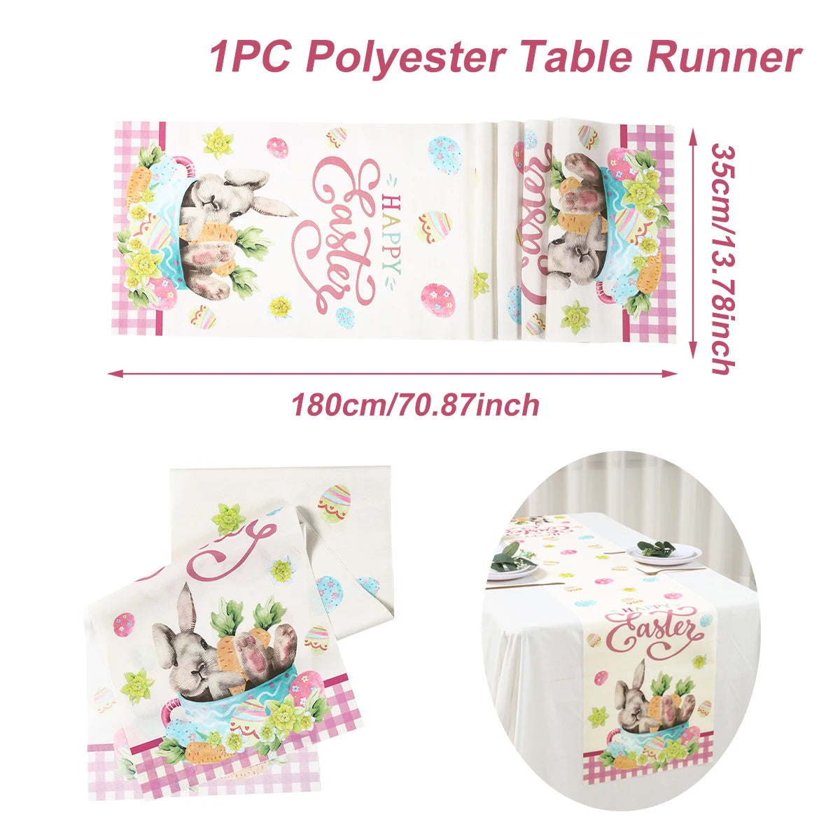 Easter Bunny Polyester Table Runner Happy Easter Decorations for Home Rabbit Butterfly Table Cloth Easter Party Supplies
