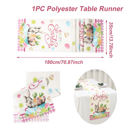 Easter Bunny Polyester Table Runner Happy Easter Decorations for Home Rabbit Butterfly Table Cloth Easter Party Supplies