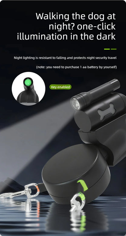 Dual Head Retractable Pet Leash Built-in LED Lighting One Drag Two Automatic Dog Walking Rope For Two Dogs Night Outdoor Walking
