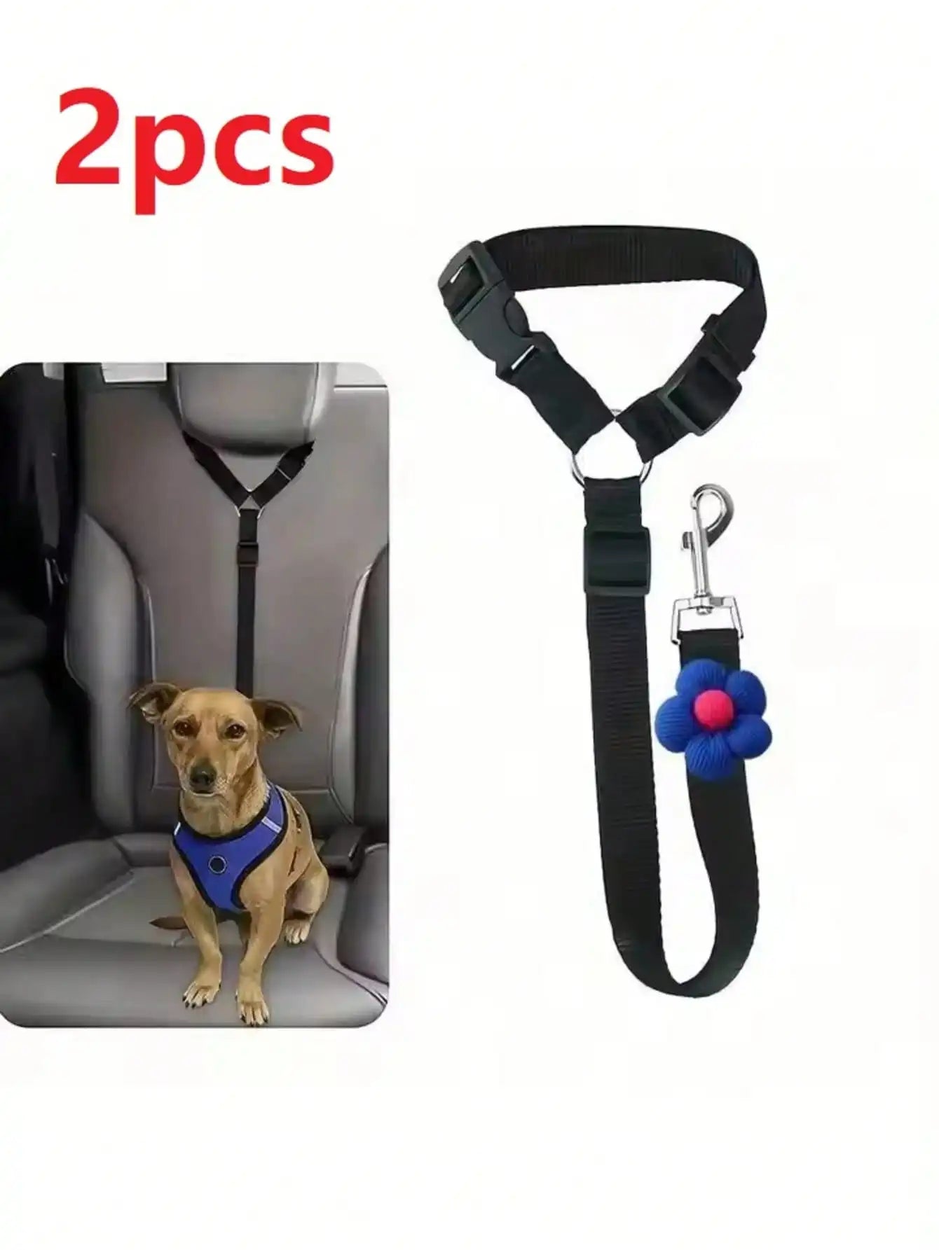 Solid Color Two-in-one Pet Car Seat Belt Nylon Lead Leash Backseat Safety Belt Adjustable Dogs Harness Collar Pet Accessories