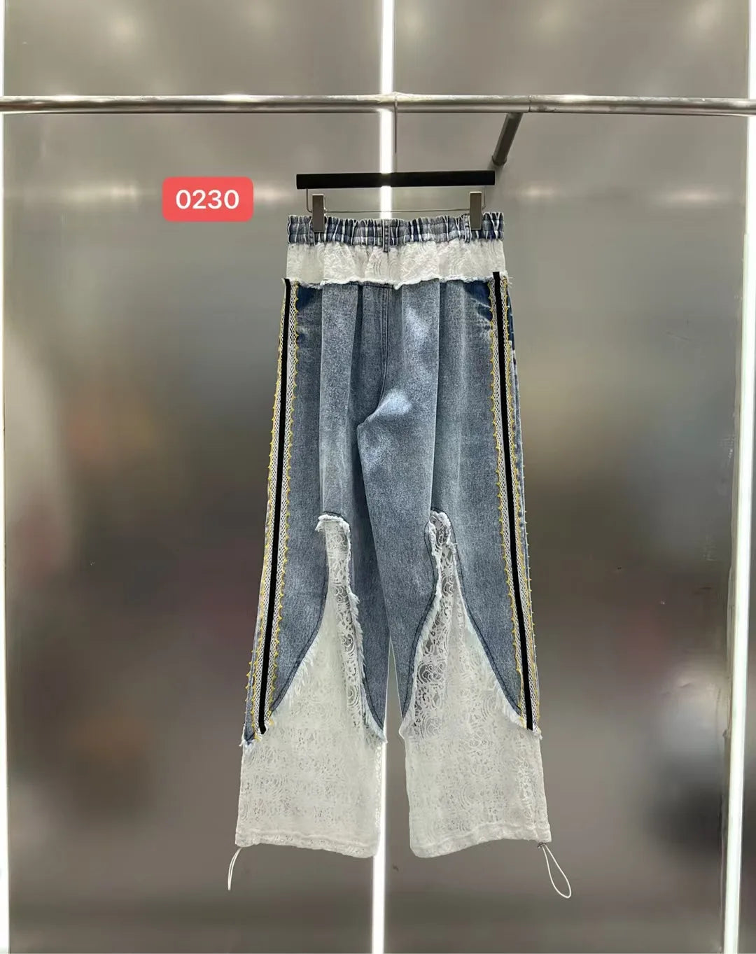 European Trend Suit Women's Spring Summer New Lace Stitching Digital Female Print Lapel Top Straight Loose Pants