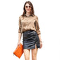 Women’s Red Crocodile Print PU Skirt – Brown Stretch Slim Skirt