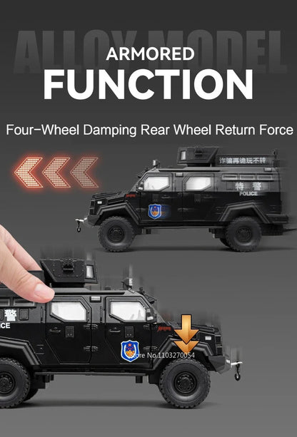 Swordtooth Tiger Police Car scale 1/24 Toy Model Alloy Diecast Explosion Proof Vehicles Door Opened Sound Light Pull Back Decoration Gift