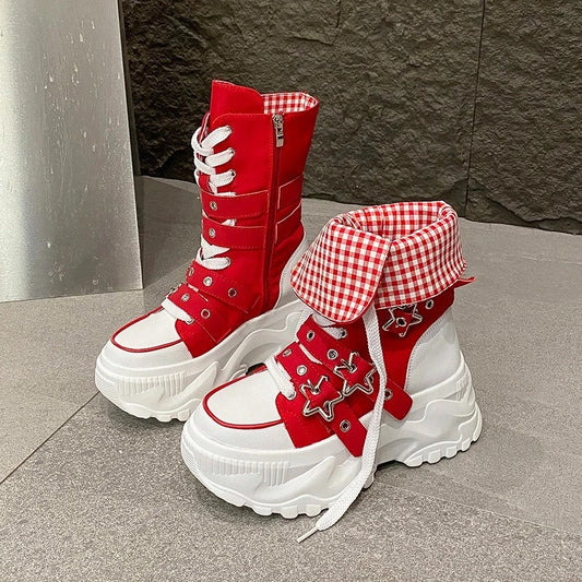 Women’s round toe lace‑up platform boots