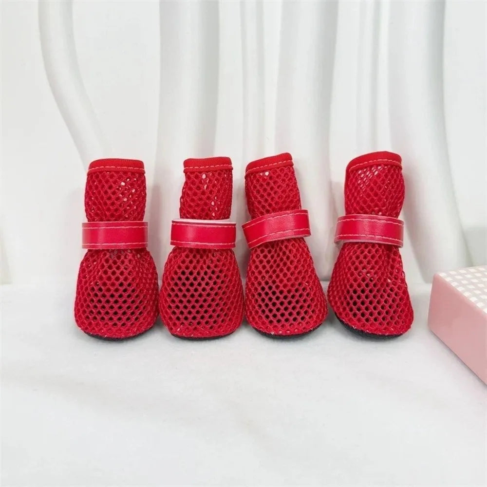 Adjustable Soft Sole Dog Mesh Shoes Non-Slip Wear Resistant Pet Dog Boots Thin Cooling Dog Shoe Cover Summer Season